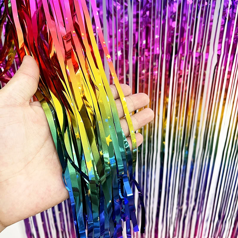 Rainbow Foil Fringe Curtain Backdrop Curtains Bachelorette Party Backdrop Tinsel Foil Curtain Wedding Birthday Photo Booth Decor view 4