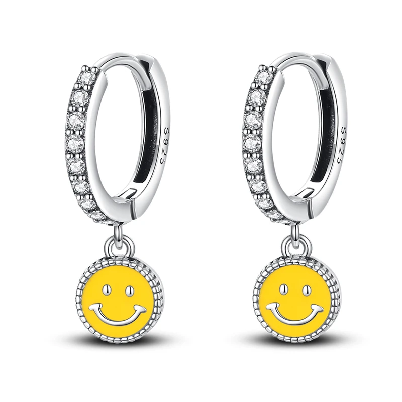 

Luxury 925 Sterling Silver Charm Simple Smiling Face Pendant Earrings For Women Pave CZ Fine Engagement Anniversary Jewelry Gift