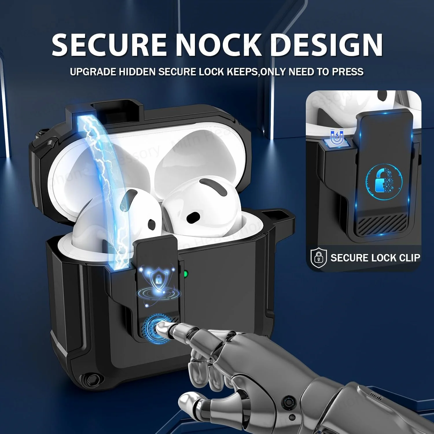 에어팟 4 2024 이어폰 케이스용 보안 잠금 장치, 충격 방지 보호 커버, 에어팟 4 세대 이어버드 케이스, 키체인 포함