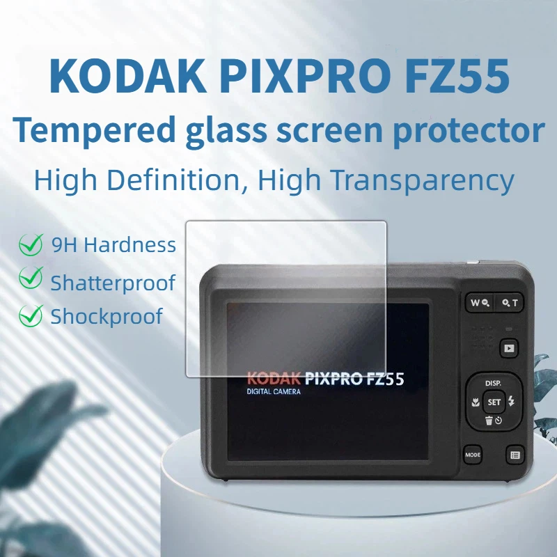 Protector de Pantalla de Vidrio Templado 9H HD Transparente Antirrayas para KODAK PIXPRO FZ55, Película Protectora para Pantalla LCD de Cámara Digital