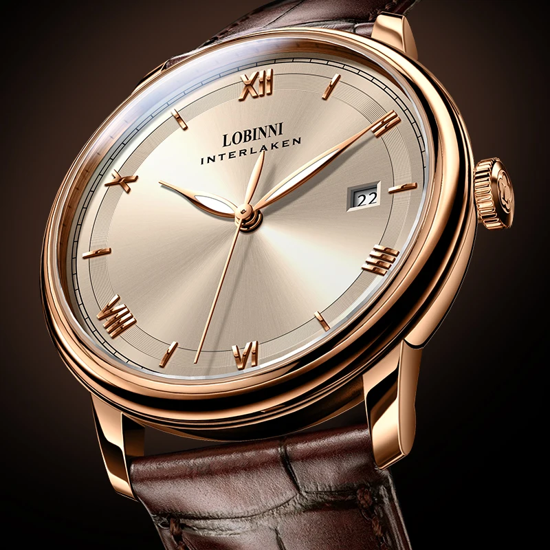 

LOBINNI 40mm Ultra-thin Luxury Men Dress Mechanical Watch Fashion 50m Waterproof Sapphire Crystal Wrist Automatic Watch