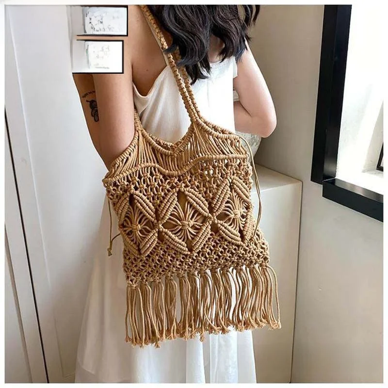 retro-artistic-tassel-woven-hollow-out-shoulder-travel-bag-large-capacity-tote-bag-for-summer-beach-vacation-women's-handbag