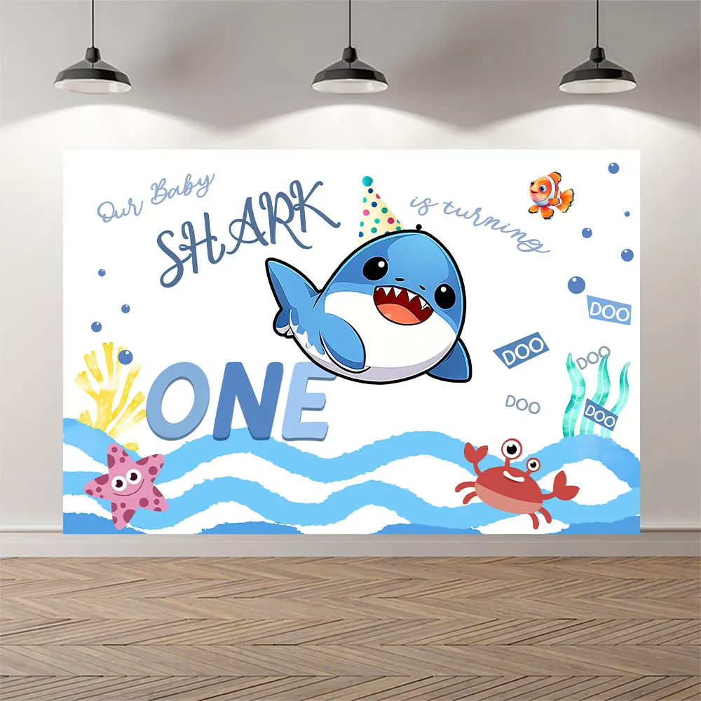 NeoBack Marine Animal Decoration Photography Background Cartoon Water Color Whale And Shark Banner Kids Family Portrait Backdrop