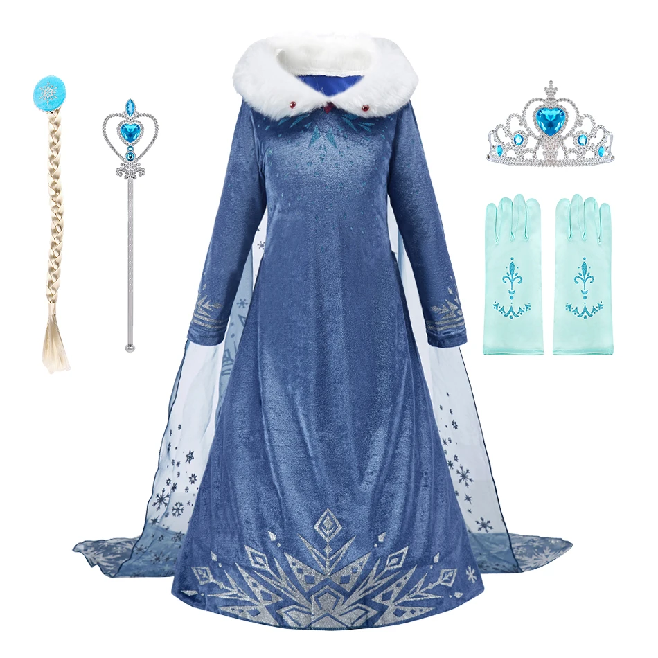 Kids Autumn Winter Gown Little Kids Elsa Cosplay Luxury Dresses Children Snow Queen Christmas Dress Pageant Long Sleeve Clothing