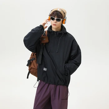 Man Trench Coat Man  New Japanese Style Outdoor Trend Waterproof Hooded Half Zip Unisex Design for Daily Wear Long Men´s Coats 2