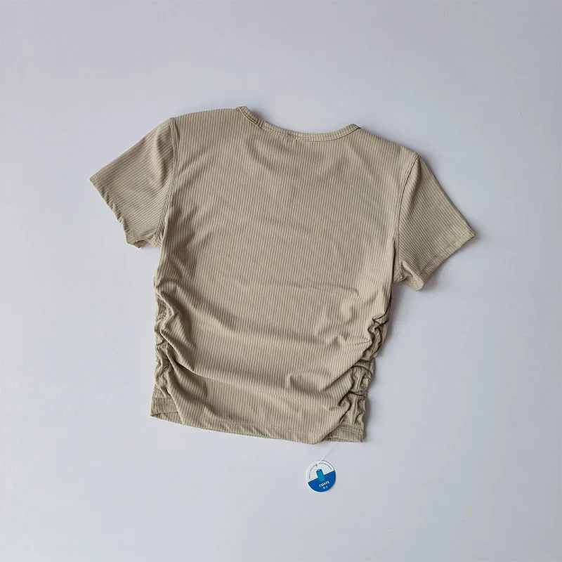 Geripptes Sport-Kurzarm-Yoga-Oberteil für Damen, schnelltrocknend, schlankmachend, taillenbetont, Fitness-Top, Trainings-T-Shirt, Sommer – Detail 12