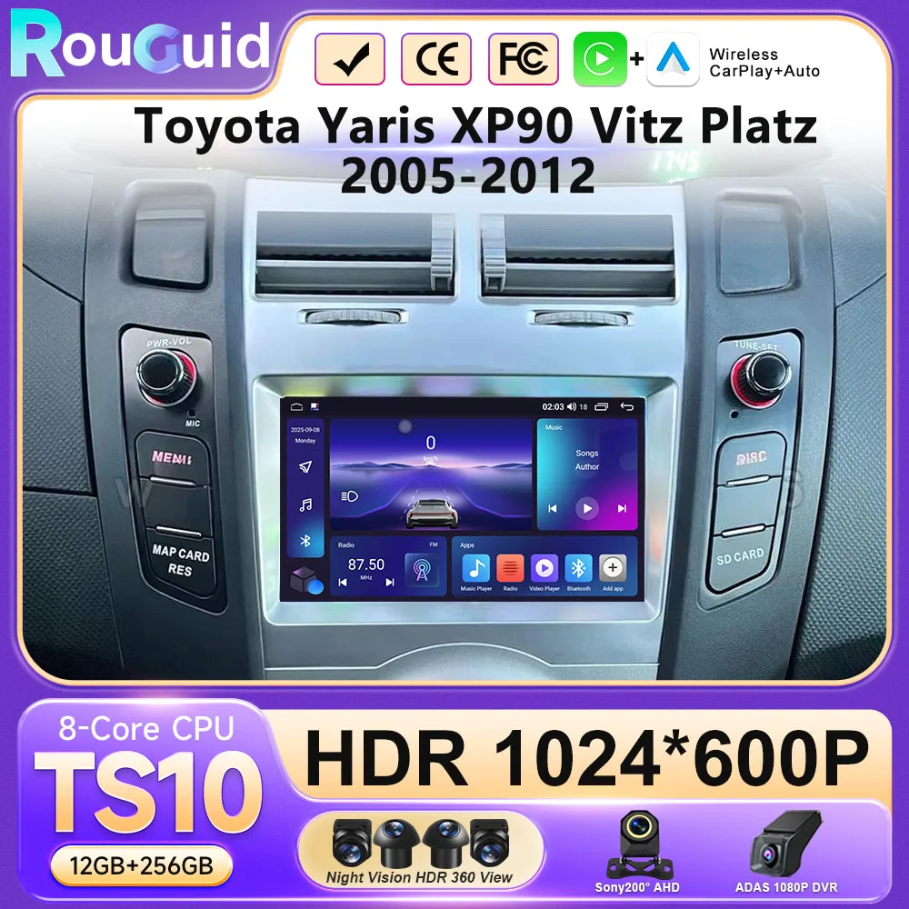 

ANdroid 16 For Toyota Yaris XP90 Vitz Platz 2005- 2012 GPS Multimedia Android Auto Stereo QLED Screen Wireless Carplay Car Radio