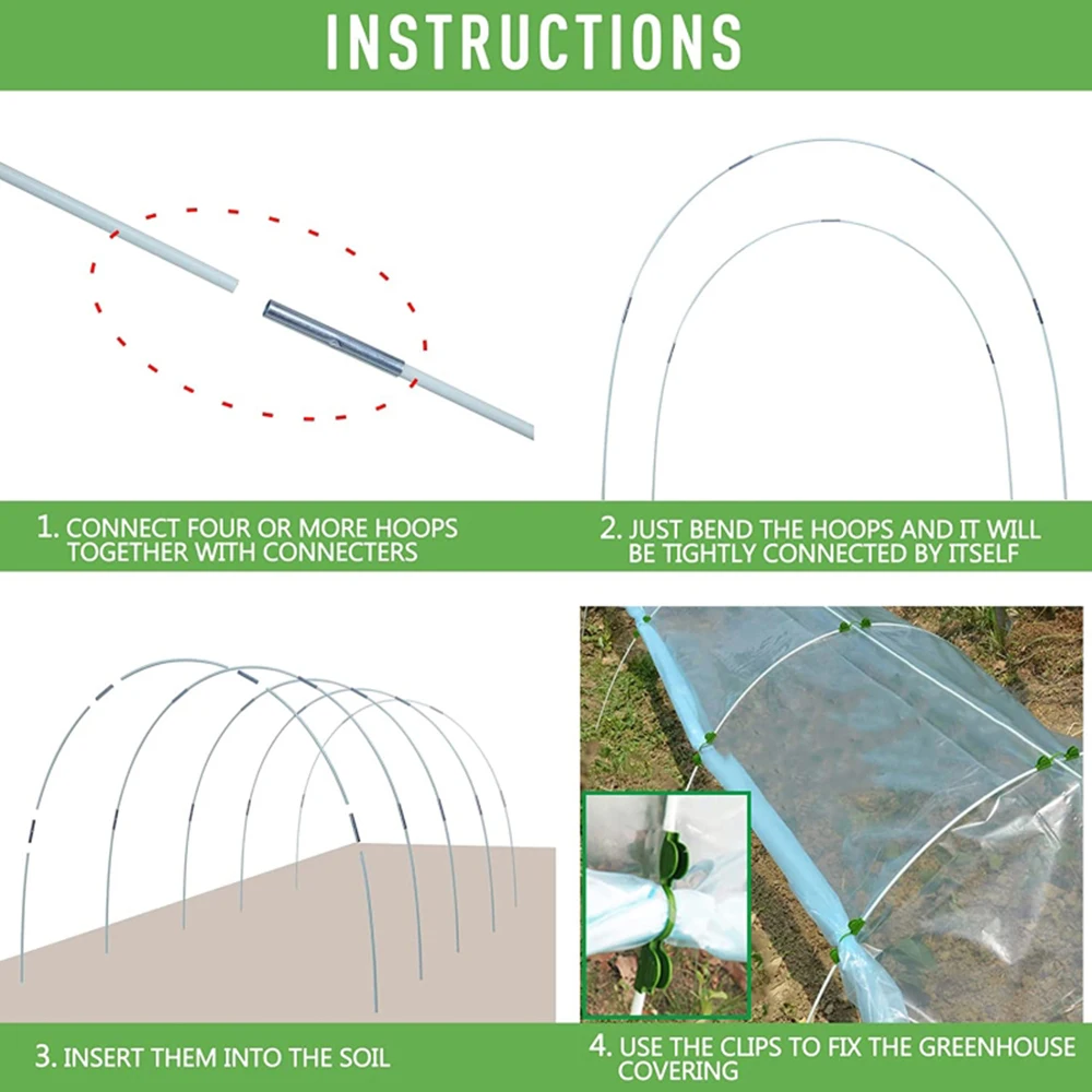 Jardinagem Folding Fiber Rod Hoops Set, Estufa Seedling Arch Shed Bracket, Garden Plant Hoop, Crescer Suporte De Túnel