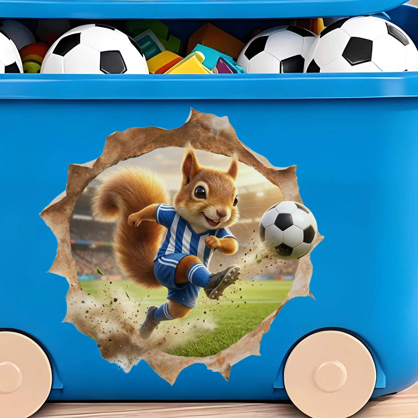 Squirrel Soccer Player Wall Stickers, Cute Animal Football Breaking Wall Decals, Removable Fun Home Decor