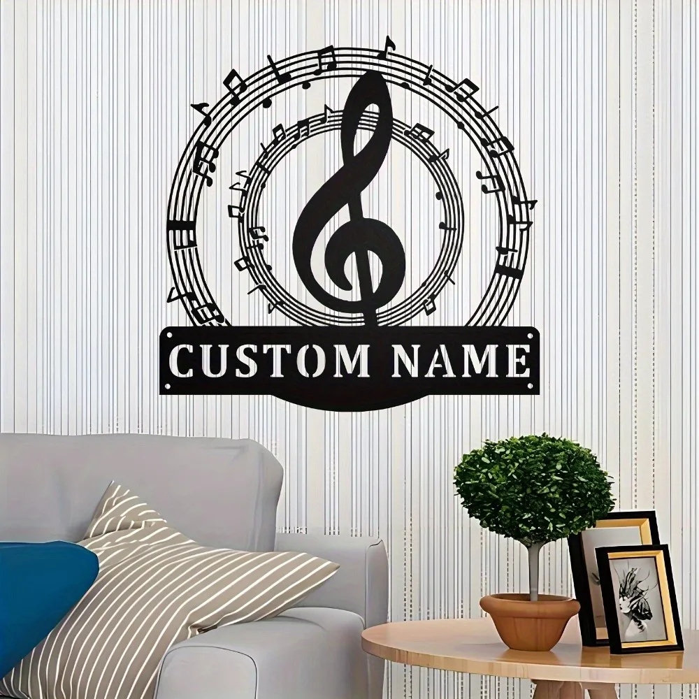 Arte de pared de nota musical de Metal personalizado, personaliza con nombre, silueta, colgante de pared multiusos para el hogar, cocina, Bar, escultura de pared