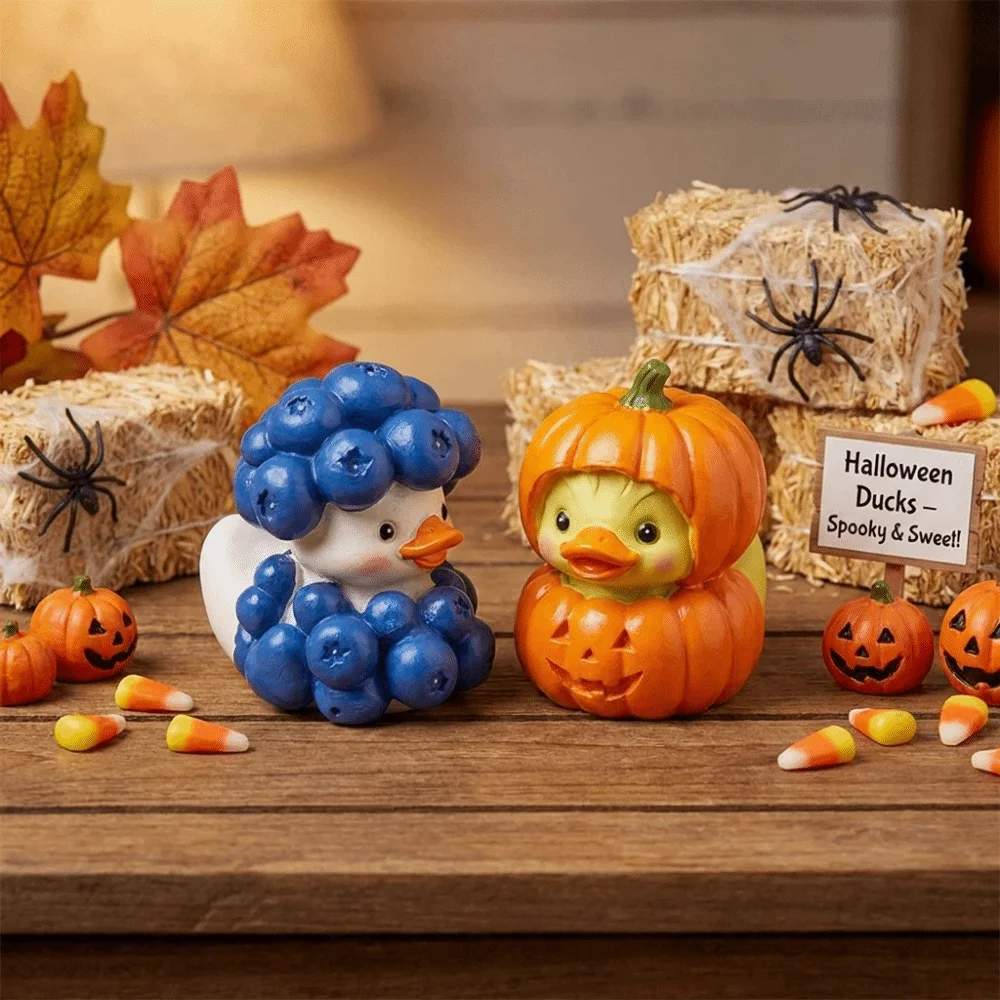 Creative Fruit Duck Figurine Hand Painted Funny Blueberry Duck Sculpture Decorative Cartoon Mini Pumpkin Duck Ornament