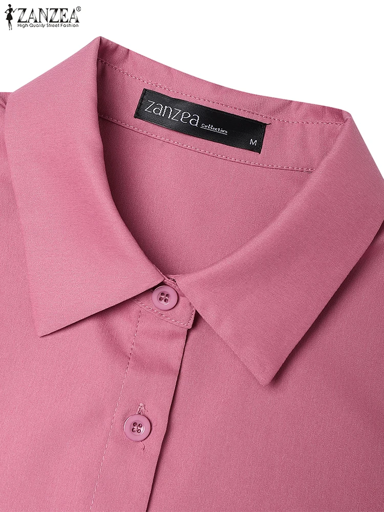 ZANZEA Damen Midi-Hemdkleid, lässig, locker, Umlegekragen, lange Ärmel, halbe Knöpfe, einfarbig, Kleid, Herbst, 3 Farben, S-3XL