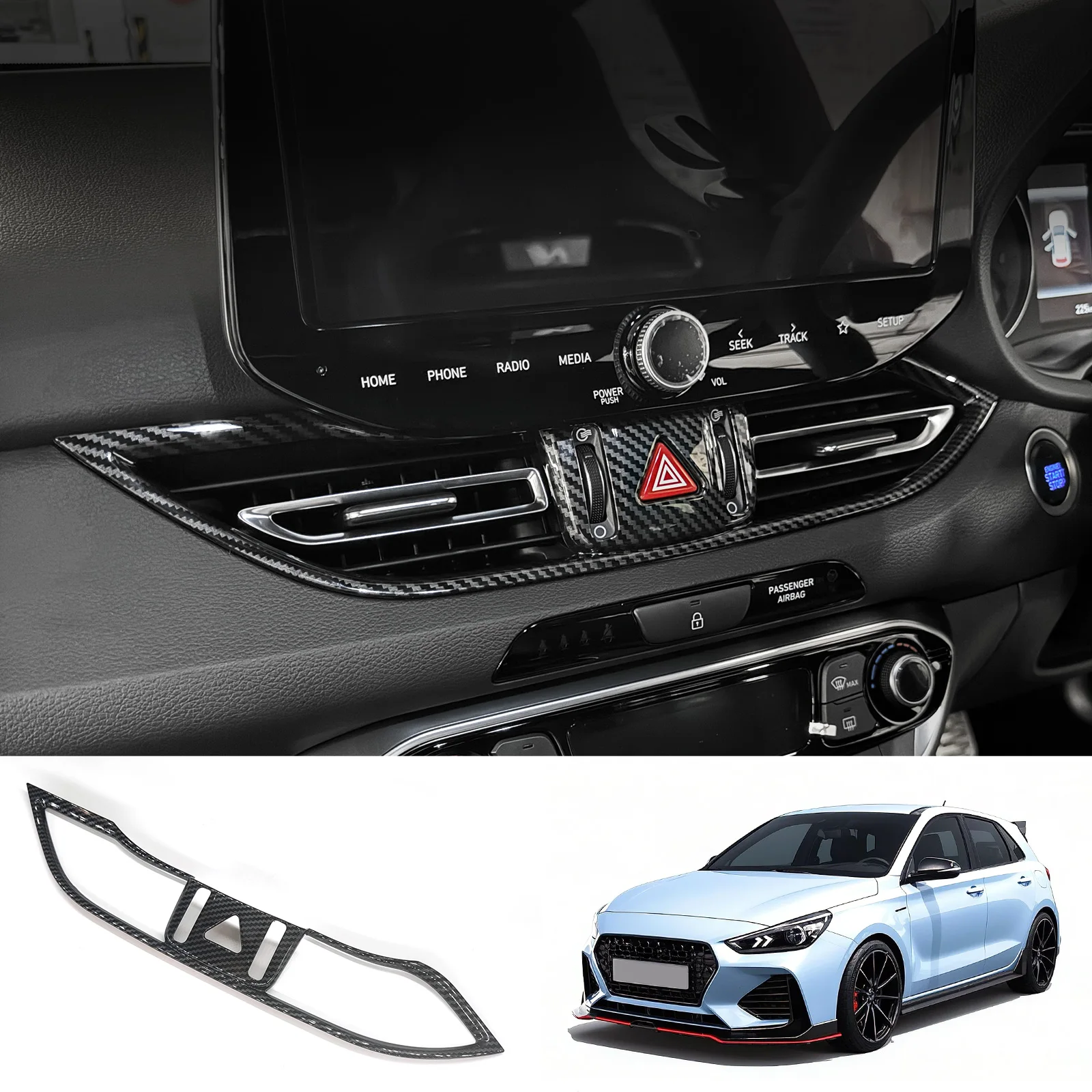 

For Hyundai i30 N 2021 2022 2023 RHD Dashboard Middle Air Vent Frame Trim Hazard Light Button Cover