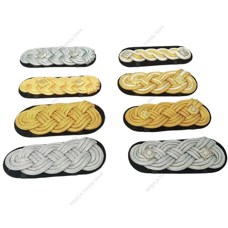 

1 Pair Woven Epaulettes Metal Star Epaulete Security Uniform Accessories Performance Shoulder Badges DIY for Honor Guard Costume