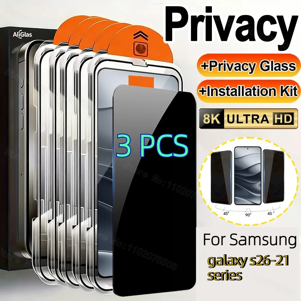 

3PCS Auto Alignment Privacy Tempered Glass for Samsung Galaxy S21 S22 S23 S24 S25 S26 Ultra Plus S21 S23 S24 S25FE S25 S26Edge