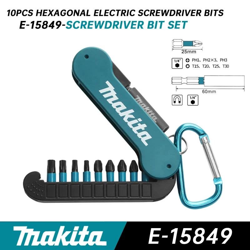 Makita E-15849 Impact 10X Drill Bits Hexagonal Sleeve PH1 PH2 PH3 T15 T20 T25 T30 Screwdriver Tool Accessories Sets