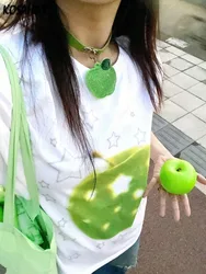 Y2k Aesthetic Harajuku Star Apple Printing Tops Women Kawaii Oversized Tees Shirts Casual Loose Fairy Grunge Streetwear Tops