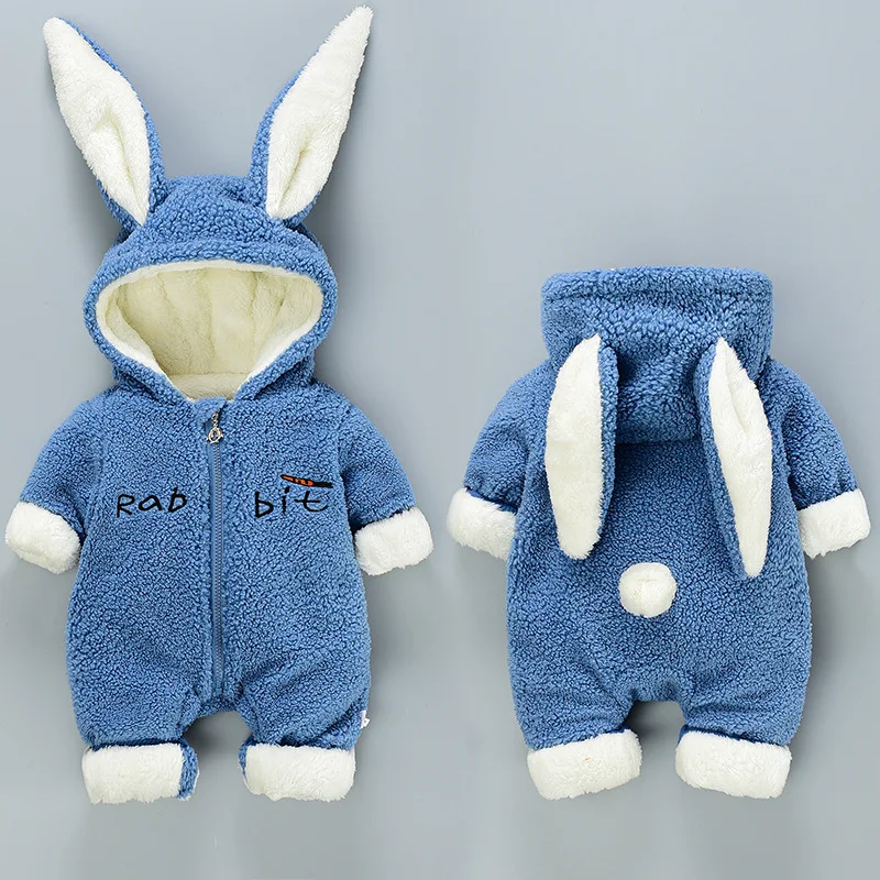 Rabbit autumn and winter baby jumpsuit travel clothes outdoor hugging clothes with plush winter baby clothes newborn winter