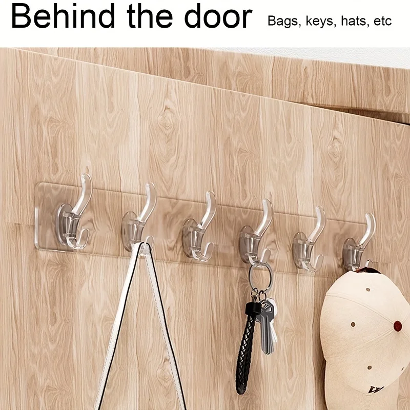 1Pcs Six Linked Hooks, Adhesive Row , Transparent Seamless, Oilproof Waterproof image 4