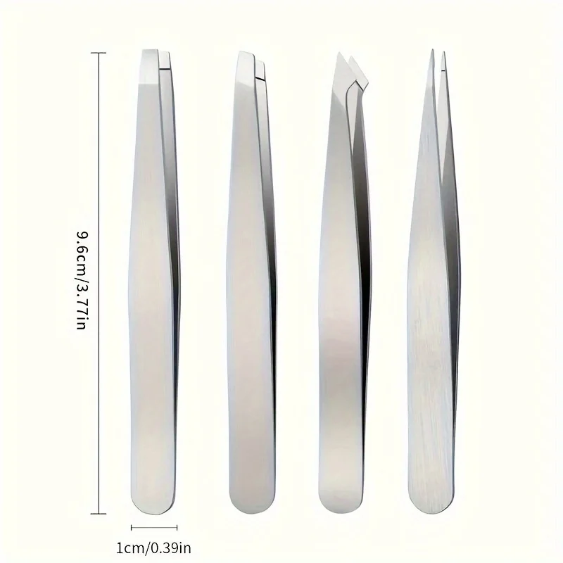 4 Piece Professional Tweezers Set Eyebrow Hair Removal, Beard Plucking, Stainless Steel Angled Tweezers Tools Hair Removal Tool view 2