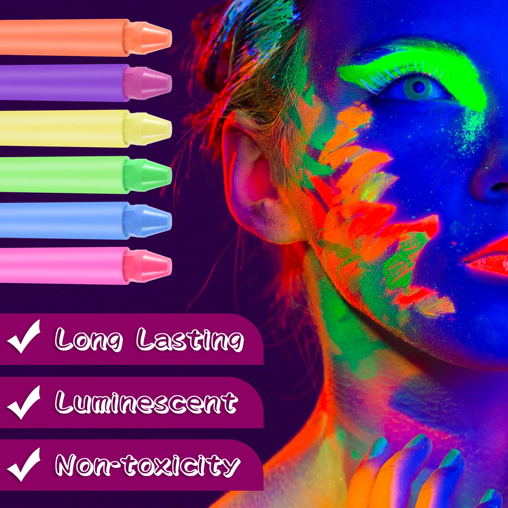 ABBQ SALE 6 Pack Glow in the Dark Face Body Paint Glow Sticks Markers Makeup Face Painting Kits, For Halloween and Parties