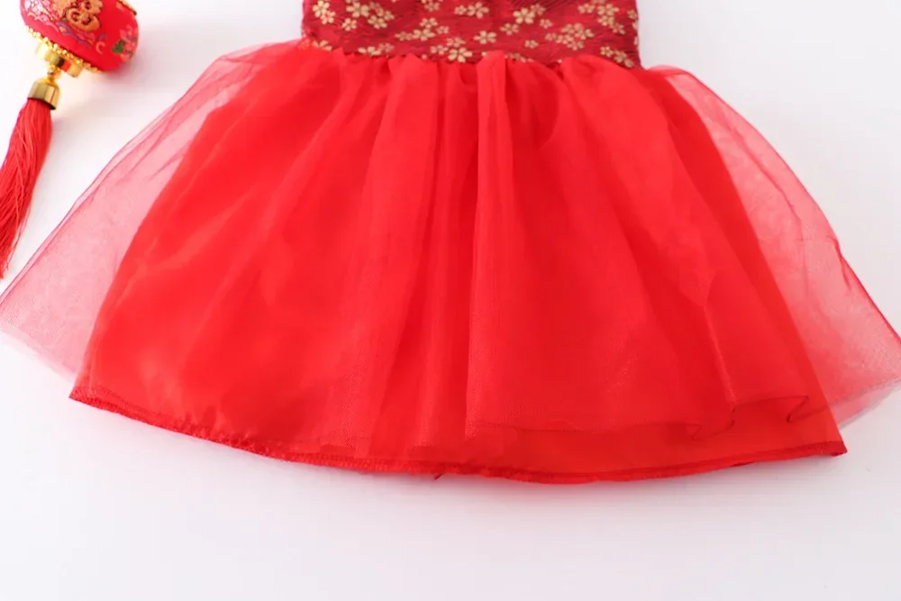 Rotes Sommerkleid für Kinder, Qipao, chinesische Mode, Performance-Cheongsam, Netzstoff, Prinzessinnenkleider, Tanzkleidung für Kinder, Vestidos – Detail 30