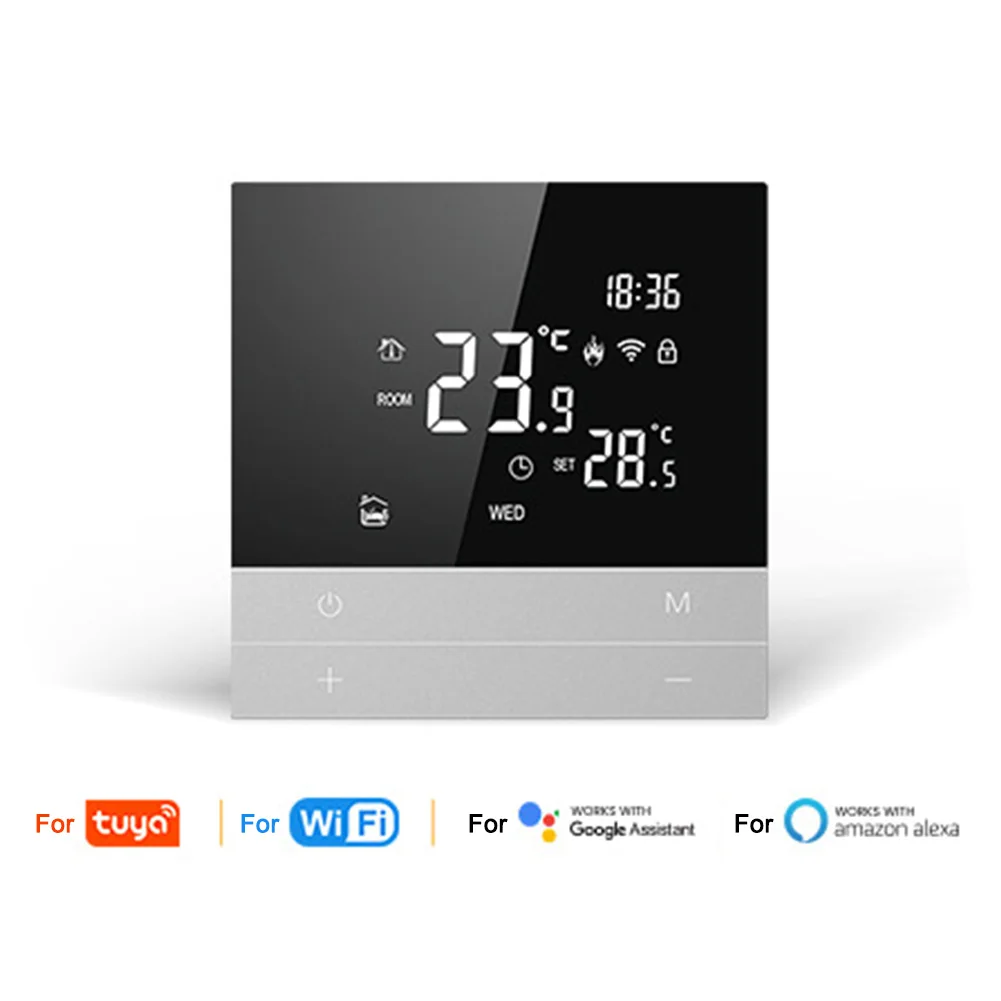 WiFi Programmable Thermostat With LCD Touch, App And Voice Control, Compatible With Tuya= Smart/Smart Life, For Floor Heating