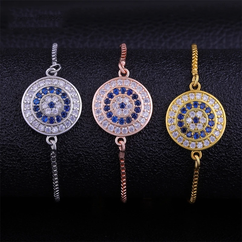 Juya Turkish Evil Eye Bracelet For Woman Micro Pave Zircon Greek Eye Charms Adjustable Chains Bracelet Hamsa Jewelry Supplies