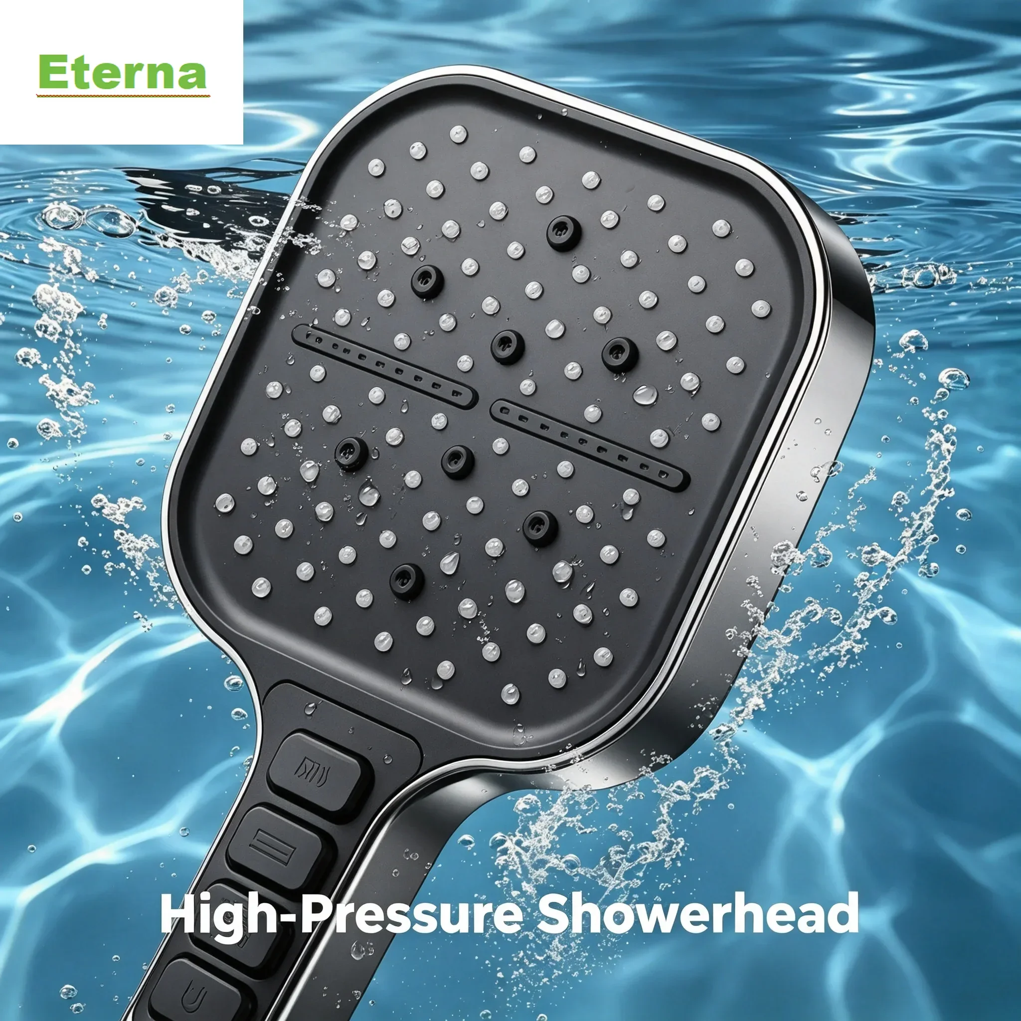 Matte Black 7-Setting High Flow Square Shower Head Handheld Design Oversized Spray Panel for Daily Shower Use
