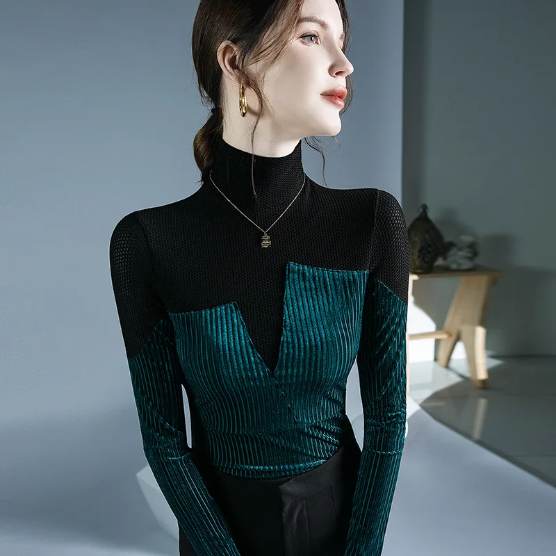 

Fushengji Design Color-Block Top Autumn Winter New Fashionable Base Shirt Long Sleeve Inner Wear
