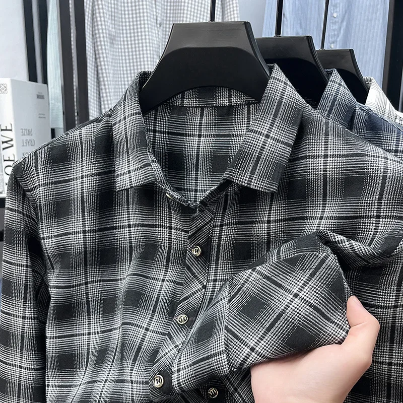 

Mens Checkered Casual Shirt Long Sleeve Button Down Turn Down Collar Comfortable Fabric For Daily Outdoor And Office Use