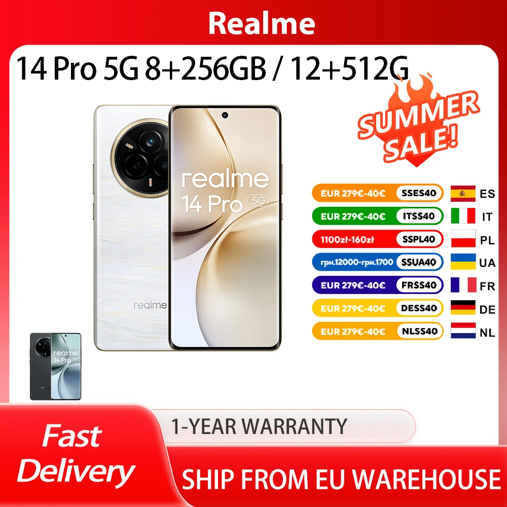 Smartphone Realme 14 Pro 5G, 8 Go de RAM 256 Go de ROM, écran OLED incurvé de 6,77 pouces, Sony IMX882 OIS 50 MP, caméra frontale 16 MP, 6000 mAh Smartphone Realme 14 Pro 5G, 8 Go de RAM 256 Go de ROM, écran OLED incurvé de 6,77 pouces, Sony IMX882 OIS 50 MP, caméra frontale 16 MP, 6000 mAh