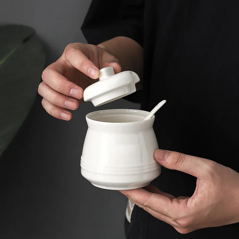 Ceramic Spice Container with Spoon,Porcelain Sugar Salt Cellars Jar with Lid,Round Condiment Organzier for Kitchen Accessories image 3