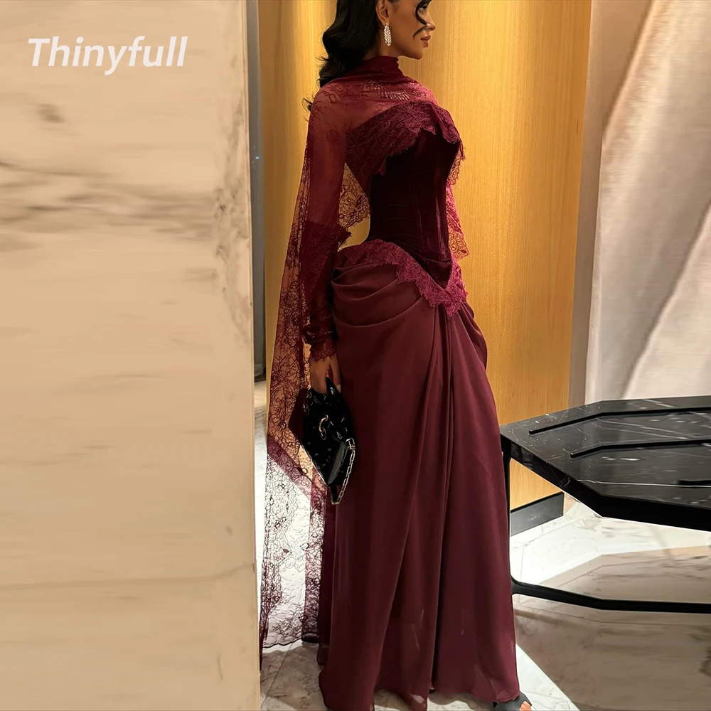 

﻿ Thinyfull Mermaid Chiffon/Velvet Arab Prom Dresses Lace Evening Party Gown with Jacket Customized Long Special Occasion Dress