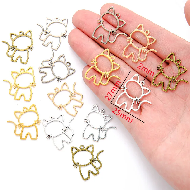 15pcs Zinc alloy Filigree Stamping Pendants cat Hollow Metal Charms DIY Necklace earrings Jewelry Accessories 27mmx 25mm