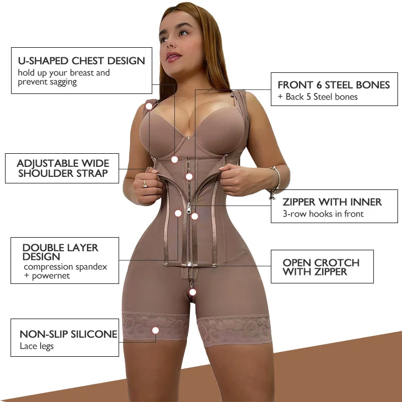 Women's post surgrey use Shapewear hip lift chest double open crotch belly holding pants Shapewear high waist breasted shapewear