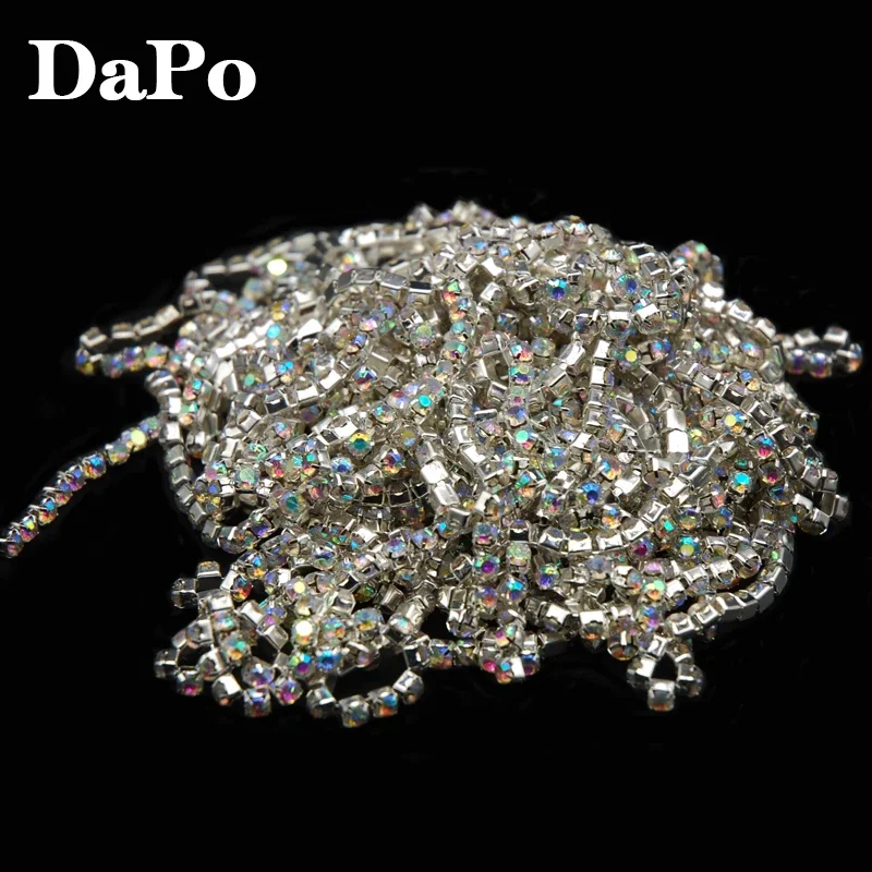 Top Quality Silver Base Clear AB Crystal Intensive Silver Base Style diy Beauty Accessories Densify Claw Rhinestone Chain