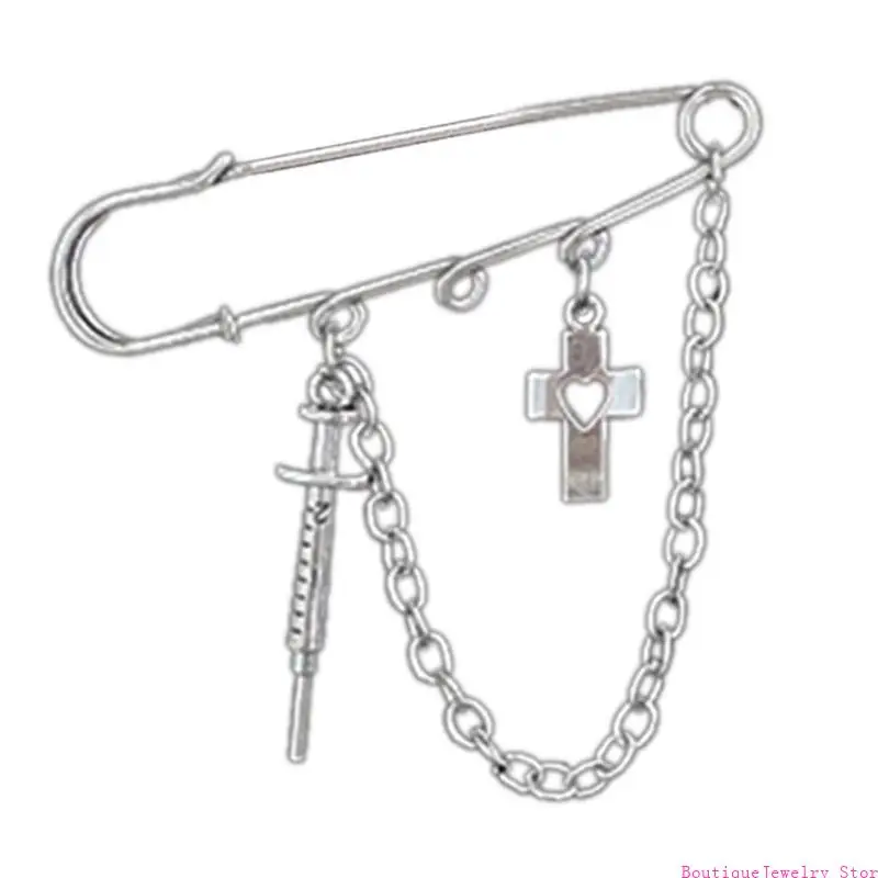 E1PE Creative Tassels Pendant Brooch Butterfly Chain Safety Pins for Women Girls Stylish Bag Handbag Ornament Jewelry