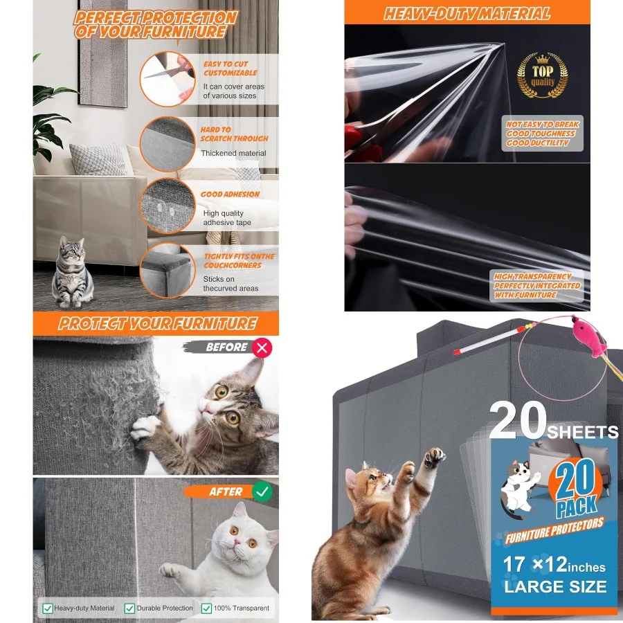 

Комплект из 20 защитных мебели большого размера для кошачьих царапин для дивана и стула — защита от царапин с кошачьими когтями и 50 поворотными штифтами и