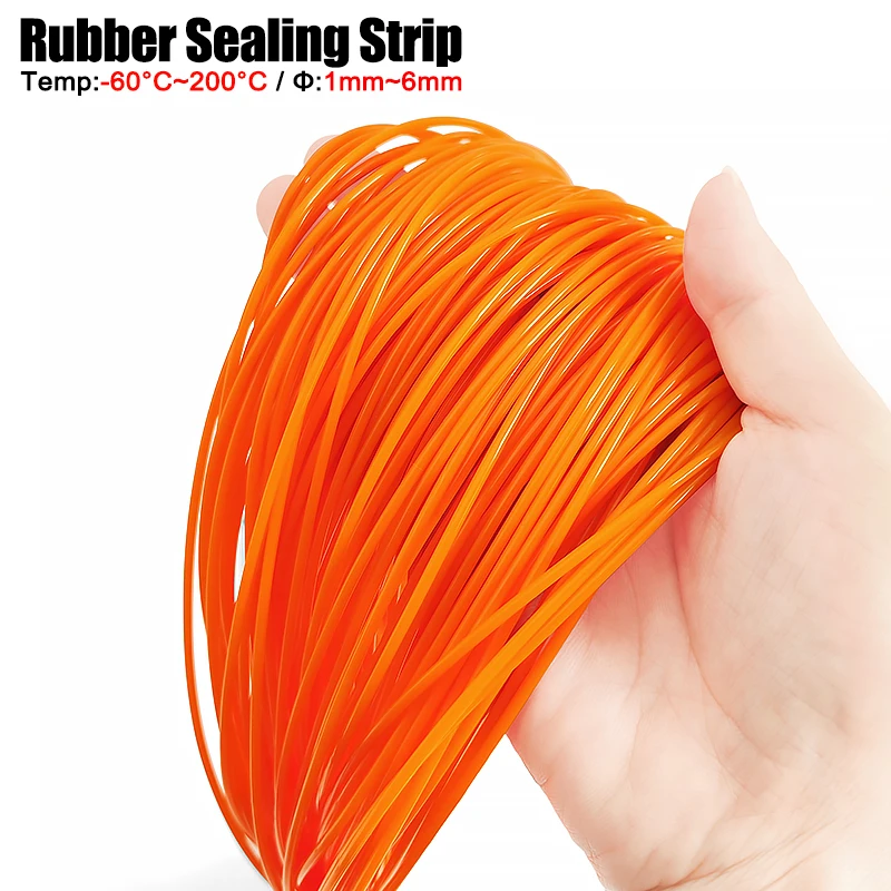 Dia1mm/1.2/1.5/1.8/2/2.5~6mm Orange Silicone Rubber Solid Strip Silicon Sealing Ring Door Seal Strip O-Bar Anti-aging Waterproof