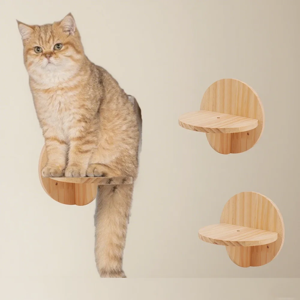 رف جداري للقطط مثبت على الحائط مكون من 3 قطع، سلم تسلق خشبي، رف سلم سلم مثبت على الحائط مناسب للقطط للتسلق