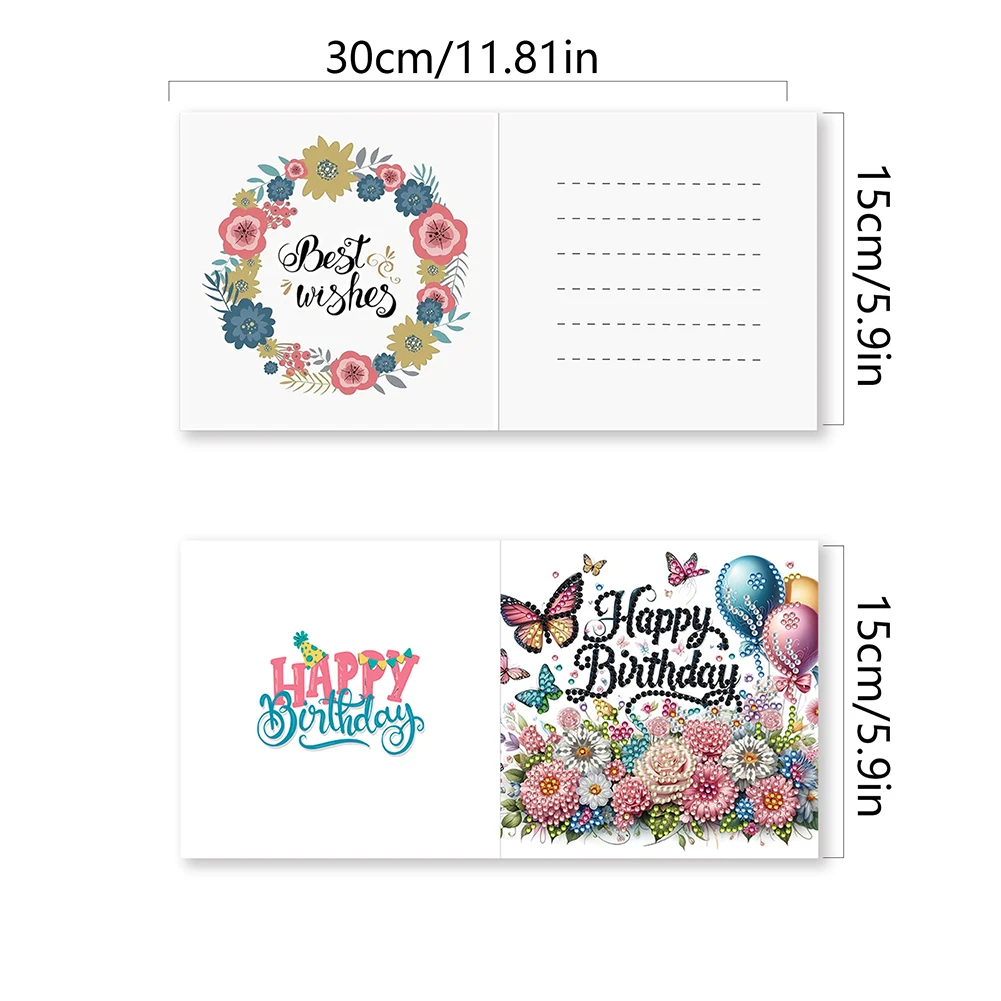 5D Rhinestone Arts Greetings Birthday Card DIY 5D Rhinestone Embroidery Arts Cards Kits Diamond Painting Greeting Thank You Card