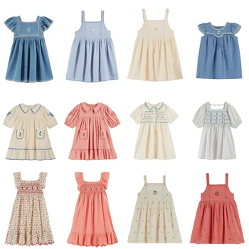 sukienka dla dzieci 2025 nowe letnie EM dziewczyny śliczne haftowane drukuj sukienki księżniczki z krótkim rękawem