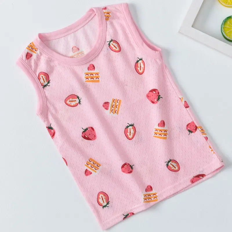 Children Undershirts Breathing Cotton Crop Top for Kids Mesh Girls Vest Boys Sleeveless Top Cartoon Baby Tank Top Clothing