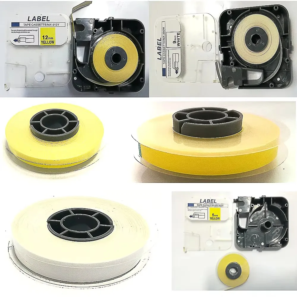 Label Tape Core 5mm 6mm 9mm 12mm*8m White Yellow Tape For MAX Tube Printer Wire Marker LM-380E LM-390A Ribbon Typewriter