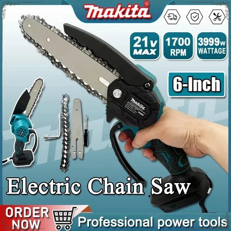 

Аккумуляторная цепная пила Makita 18В, 6 дюймов, портативная ручная электрическая пила для сада, обрезки деревьев, распиловки древесины, электроинструмент