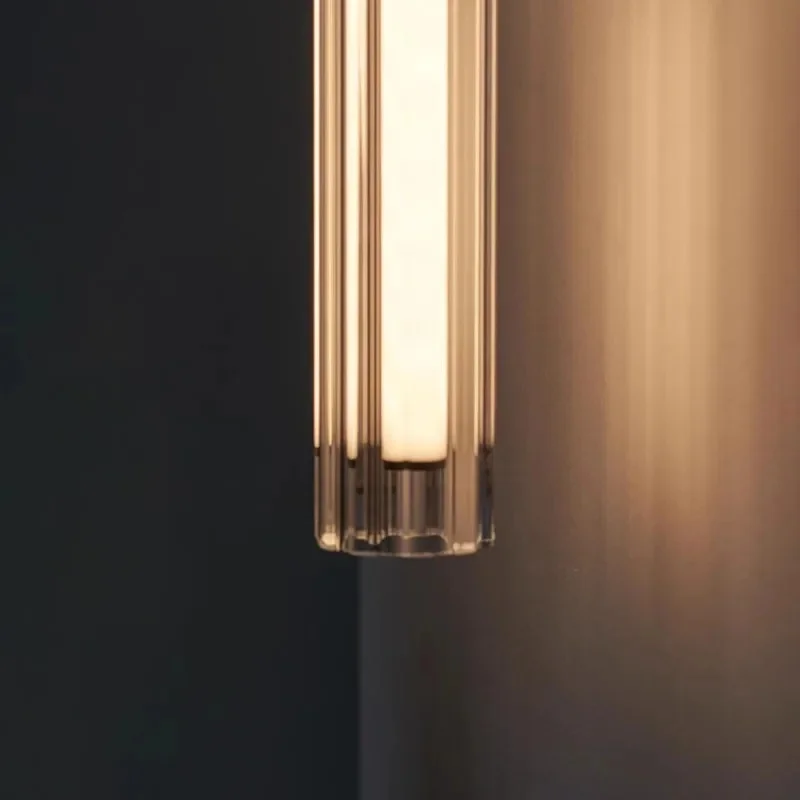 Modern Long Linear LED Wall Sconce Vertical Ribbed Clear Black Wall Lamp For Bathroom Vanity Bedroom Corridor Background Decor