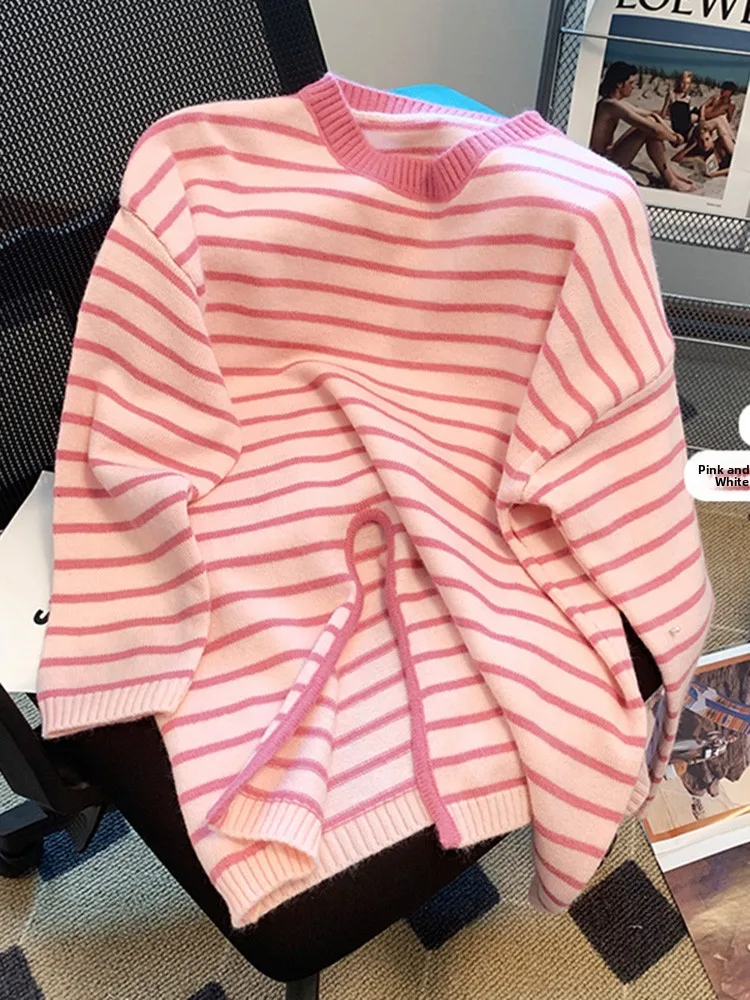 

Knitted Long Sve round Ne Striped Sweater Women's Spring Faion 2026 Autumn Winter New Sle Agel Base Layer irt