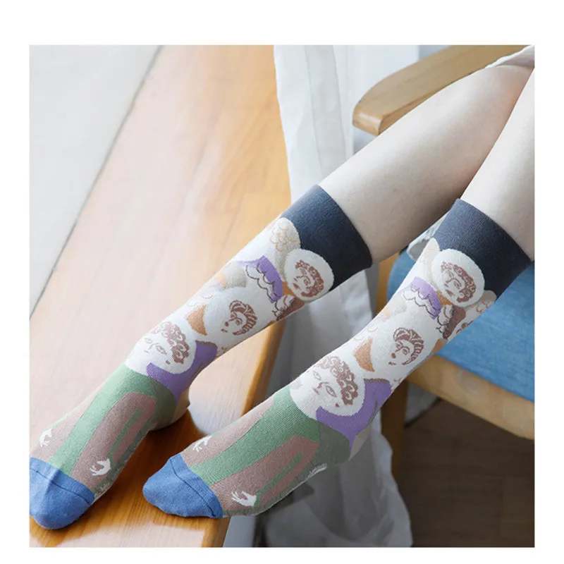 New Trend Couple Middle Tube Socks Men Female Daily Oil Painting Series Cotton Creative Hot Women\'s High Socks for 4 Seasons