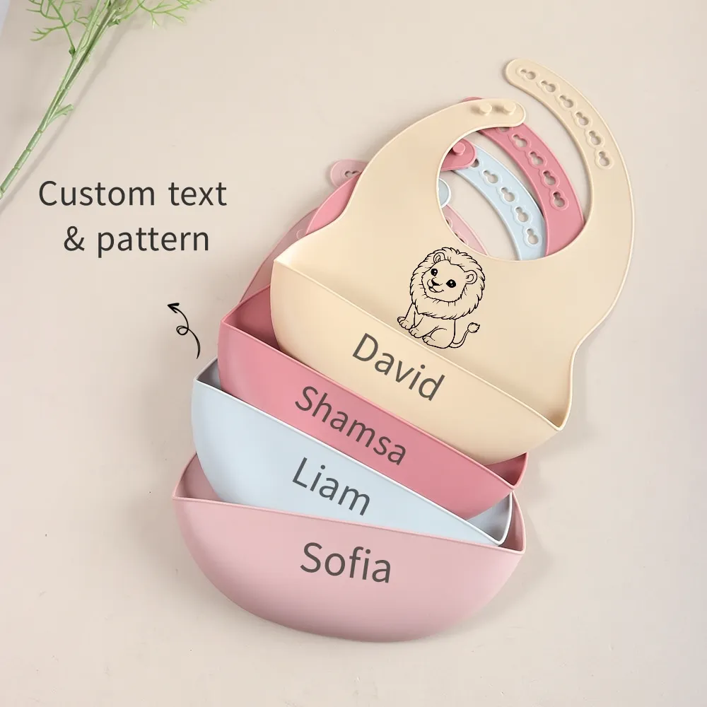 2025 NEW Custom Cartoon Deer Rainbow Silicone Baby Bib with Name & Pattern Food-Grade Solid Feeding Bib DZ31